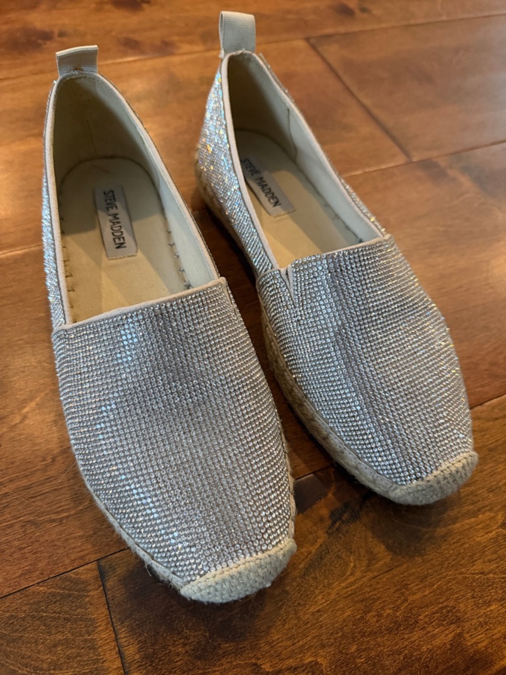 Steve Madden Silver Crystal Espadrille Flats